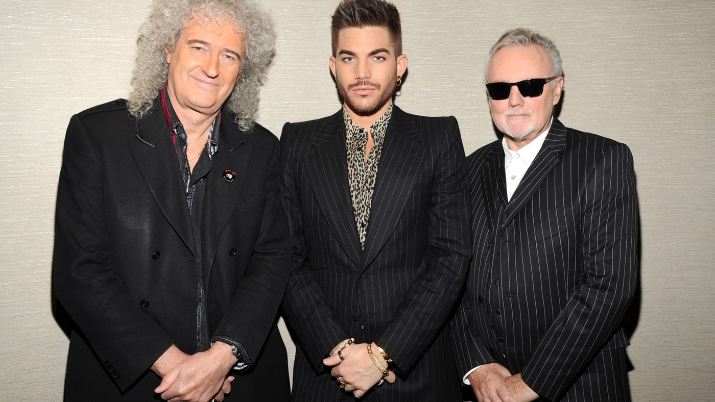 Brian May, Adam Lambert and Roger Taylor backstage before their tour announcemen