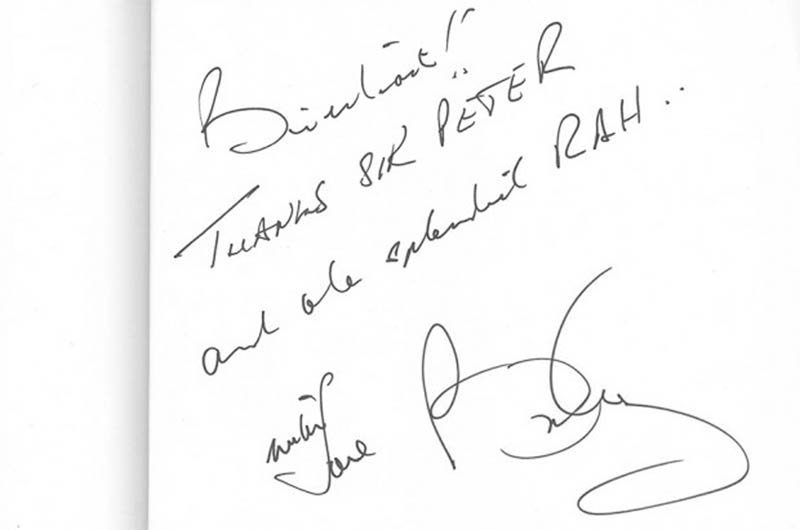 Brian May's message in Visitors' Book