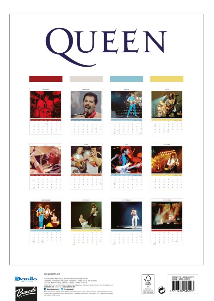 Queen A3 Calendar 2015 by Danilo - back