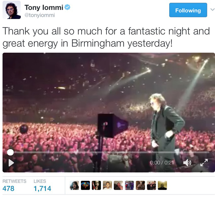 Tony Iommi Tweet