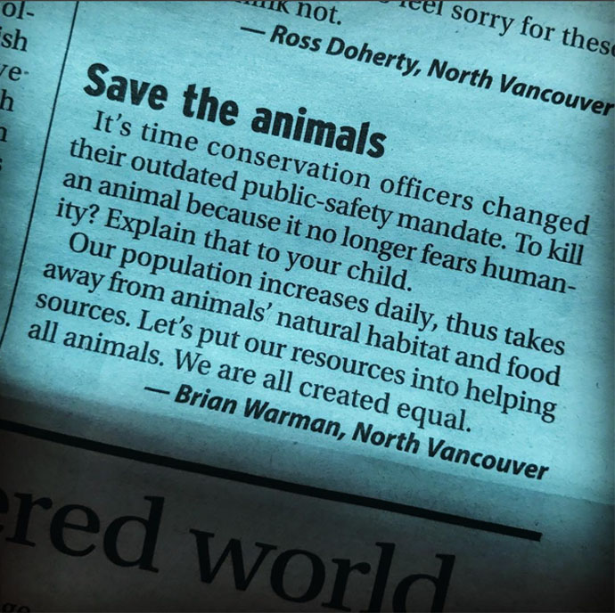 Press cutting - save the animals - Vancouver
