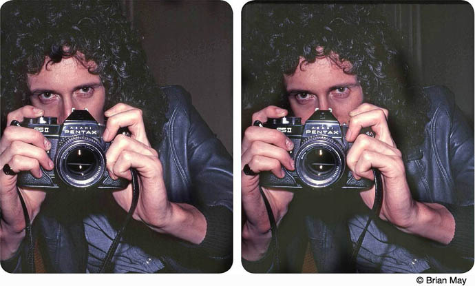 Brian May taking a photo with his Pentax - stereo