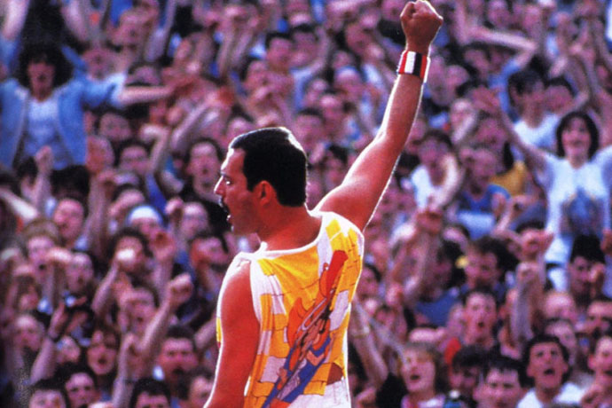 Freddie onstage with crown and Betty Boop t-shirt