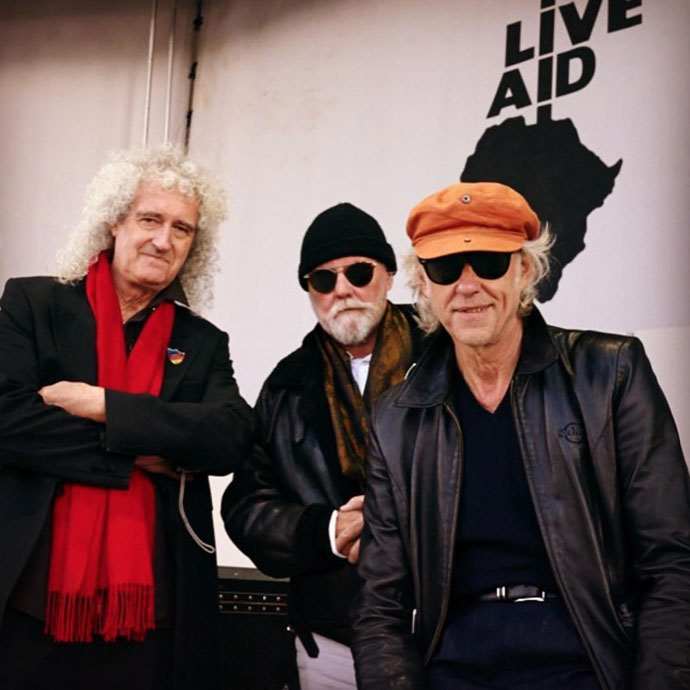 Brian May, Roger Taylor and Bob Geldhof visit "Live Aid" movie set 22 Sept 2017
