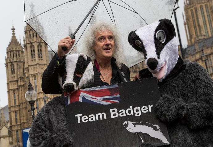 Brian outside Parliament with badgers