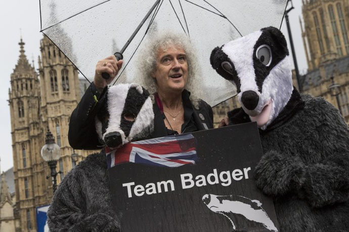 Brian May at badger cull protest rally, Westminster