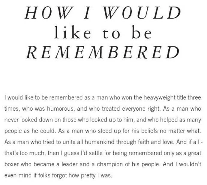 How I would like to be remembered - Mohammad Ali