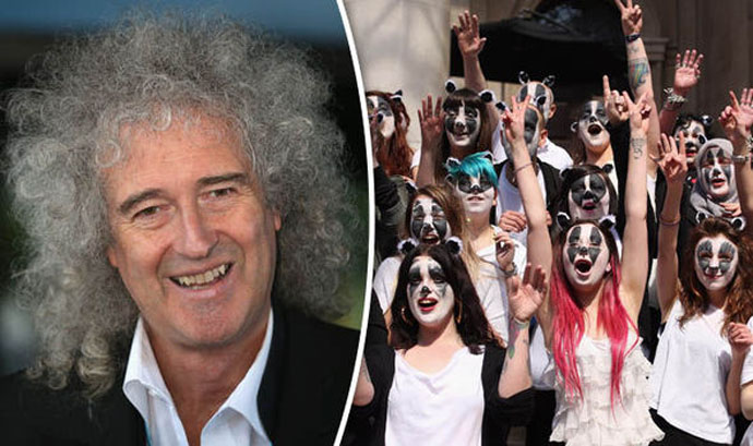 Brian May - and protesters