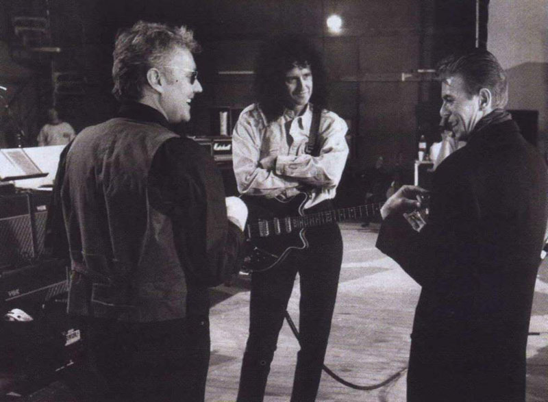 Roger Taylor, Brian May and David Bowie