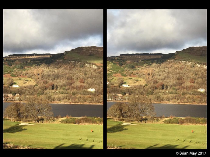 Patches of sunlight over landscape - stereo