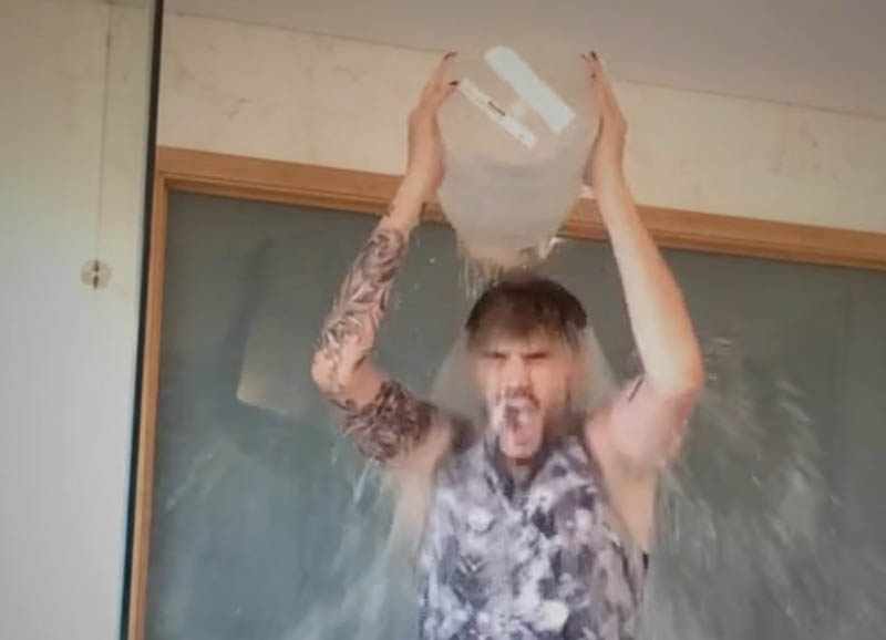 Adam Lambert inverts ice bucket