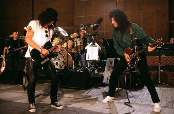 Slash and Brian May FM Tribute rehearsals