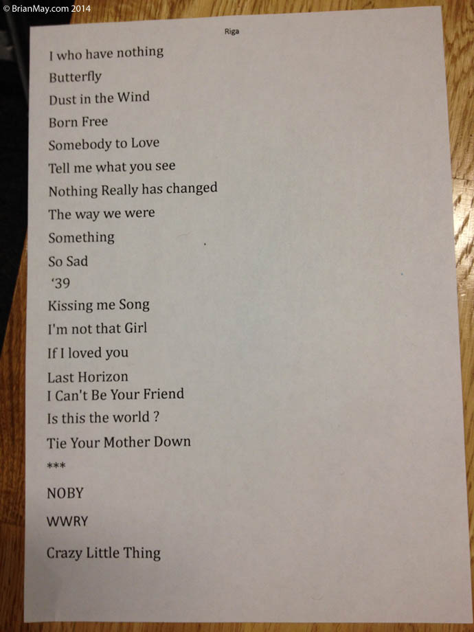 Brian and Kerry Riga Set List 18 March 2014
