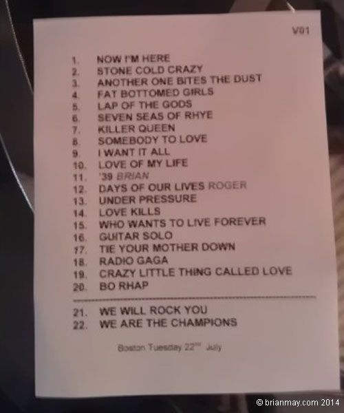 Queen + Adam Lambert Boston Set List 22 July 201