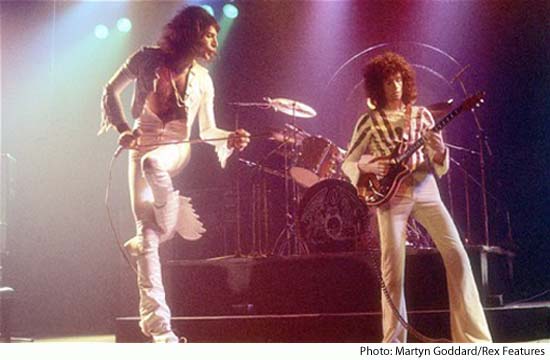 Freddie and Brian on stage, Hammersmith Odeo