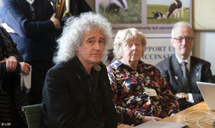 Brian May with Pat and Jeff Hayden, Badger Trust