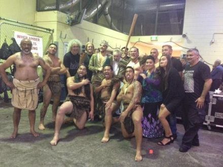 Queen + Adam Lambert backstage Auckland with Maori dancers 08042014