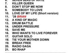 Newcastle set list