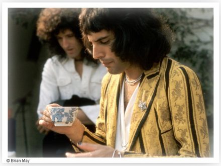 Freddie drinking tea - with Brian
