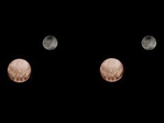 Pluto and Charon flyby stereo