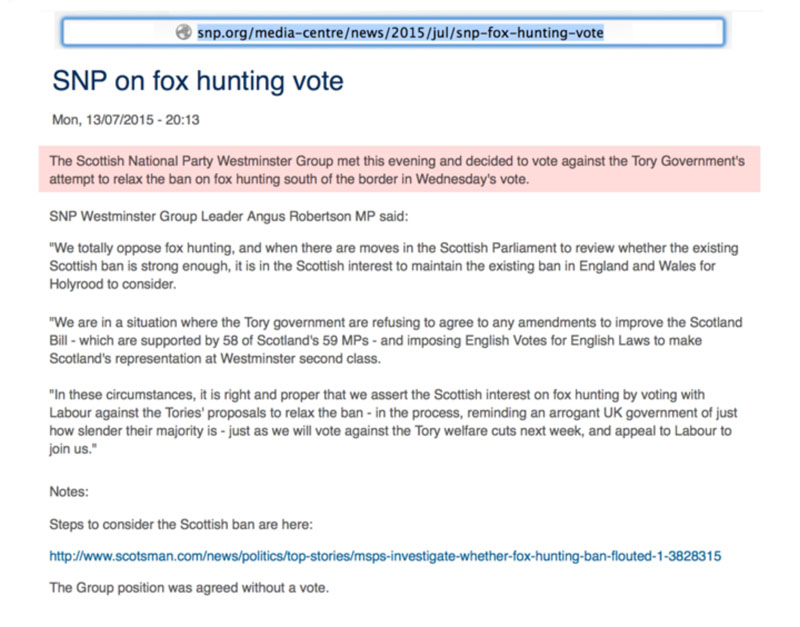 SNP on Fox Hunting vote