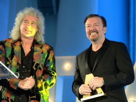 Brian May and Ricky Gervais