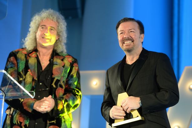 Brian May and Ricky Gervais
