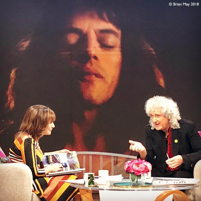 Lorraine and Brian - with Rami as Freddie Mercury on screen
