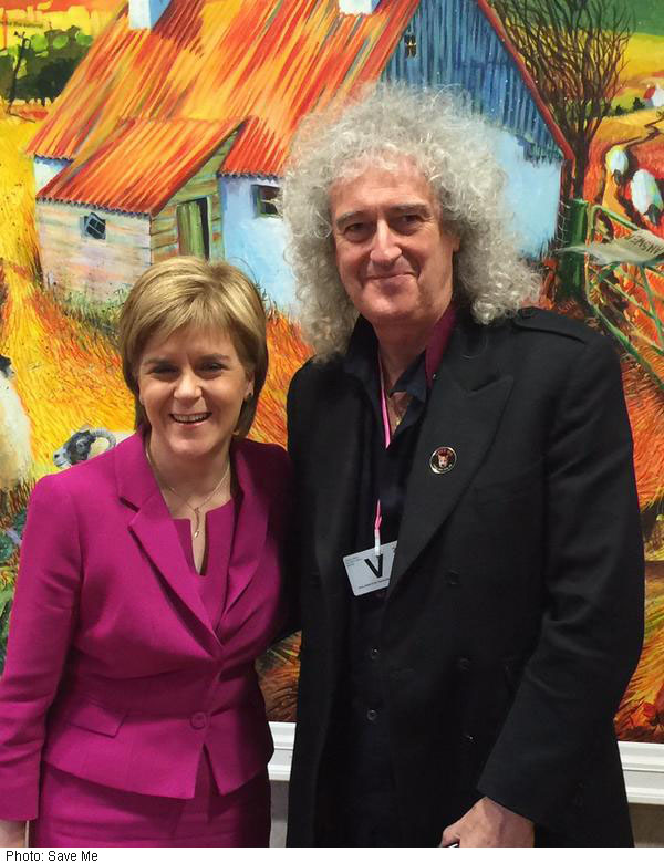 Nicola Strugeon, leader SNP, with Brian May in Ediniburgh 3 Sept 2015