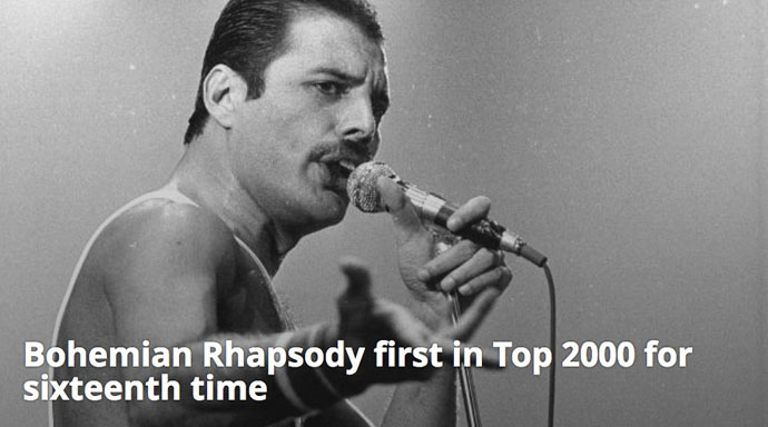 Bohemian Rhapsody first in Netherlands Top 2000 for 16th time