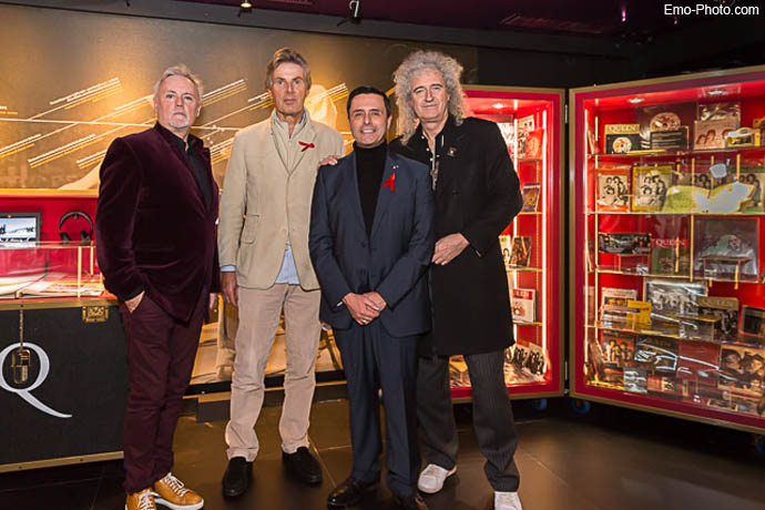 L to R: Roger Taylor; Dominique Desseigne, President, Lucien Barriere Group; David Simpson, Managing Director, Marmalade London; Brian May
