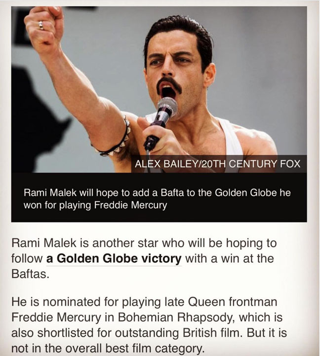 Rami Malek - and BAFTA nomination commen