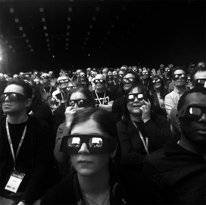 Astrofest - audience in 3-D glasses - black and white
