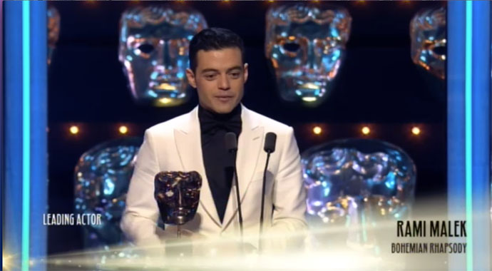 Rami accepts BAFTA Leading Actor - BBC News