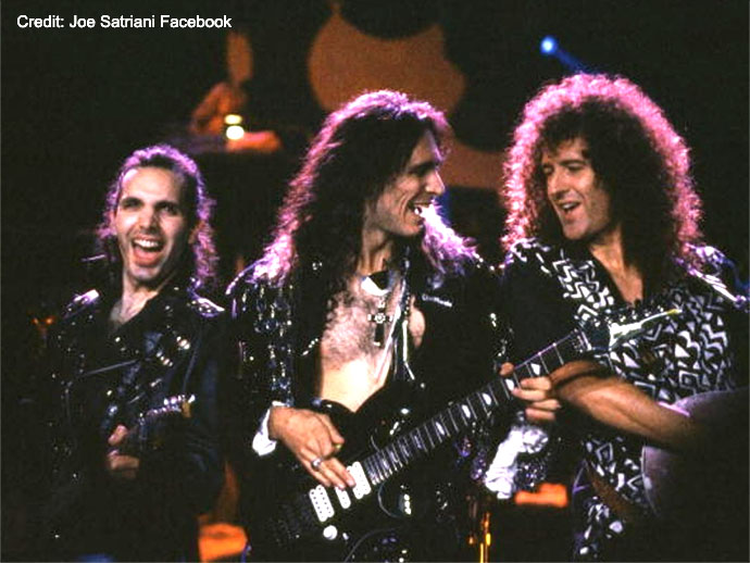 Credit:Joe Satriani Facebook - with Steve Vai and Brian May, Seville Expo '92
