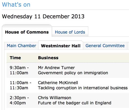 Westminster Hall Business 11 December 2013