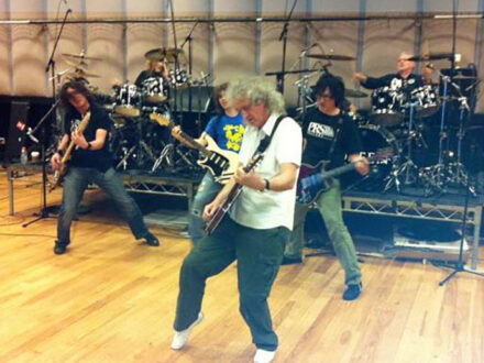 Brian May rehearsing with Queen Extravaganza