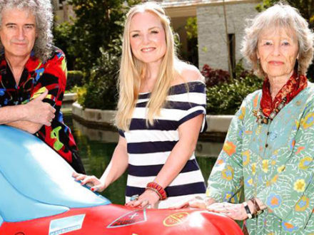 Brian May, Kerry Ellis and Virginia McKenna, with lion