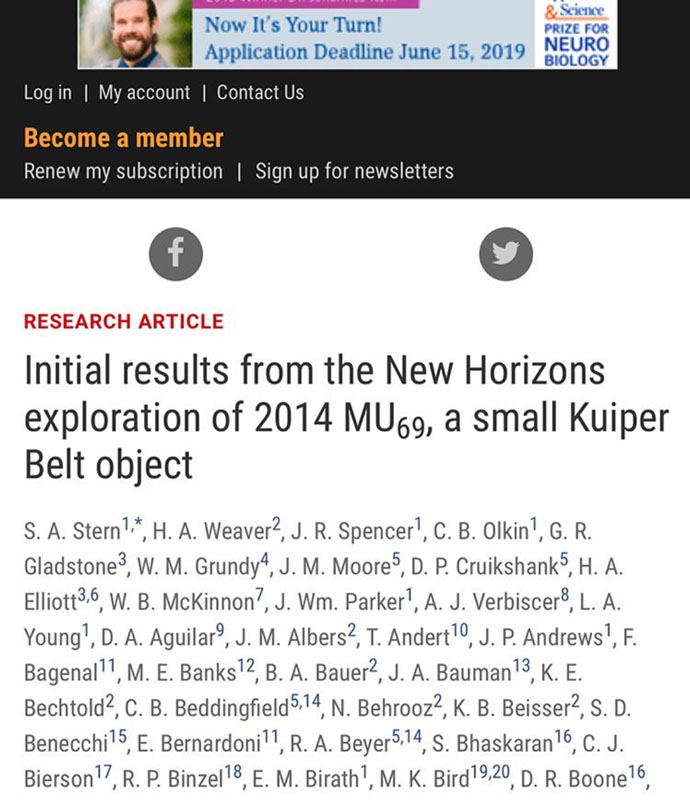 New Horizons credits - pg 1 Science Magazine 17/5/19
