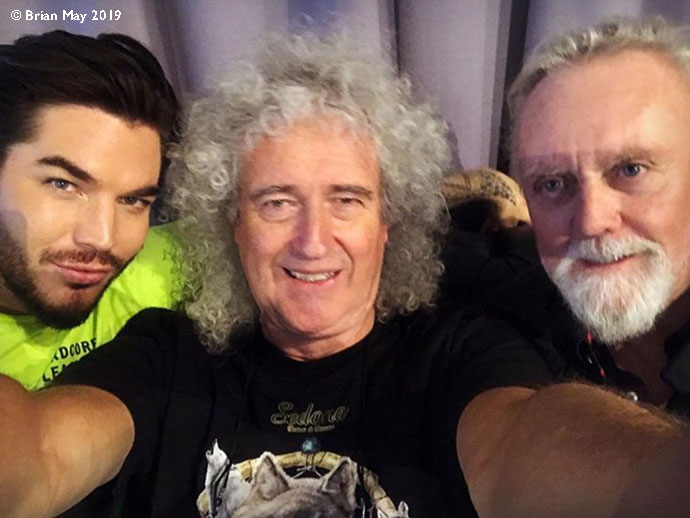Adam, Bri, Rog, first rehearsal selfie 19/06/2019