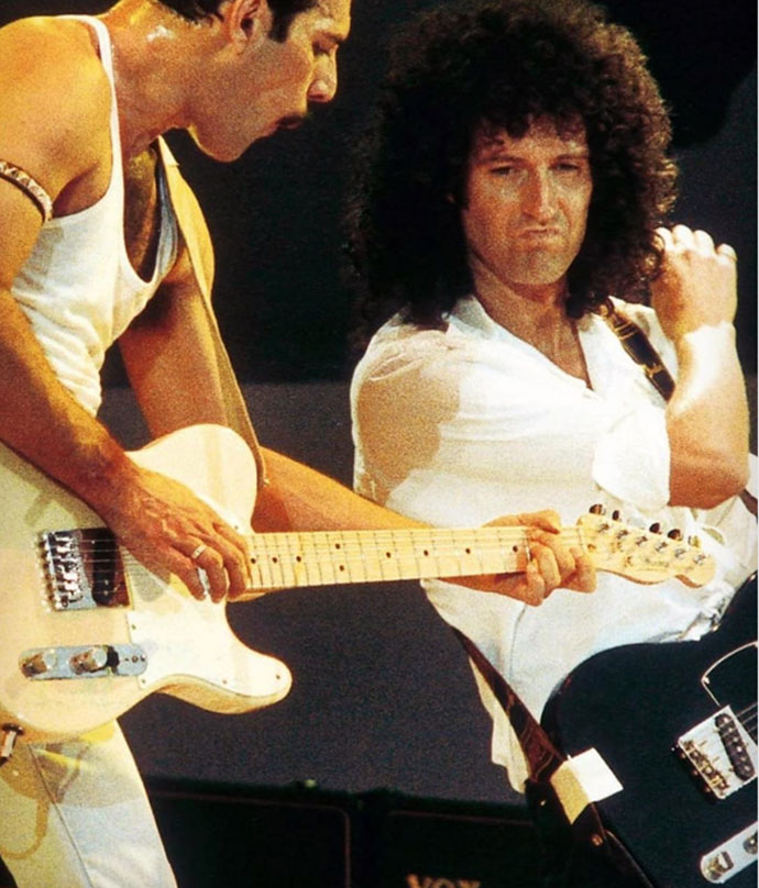 Freddie and Bri with guitars - Live Aid
