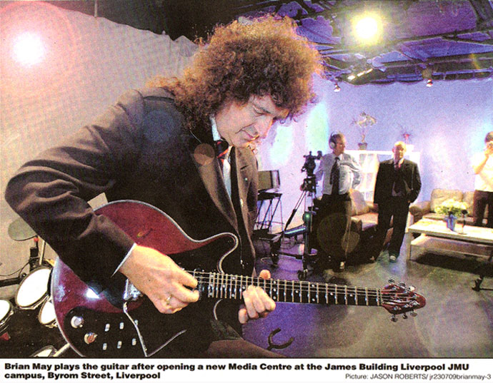 Brian May plays guitar on opening of LJMU Media Centre