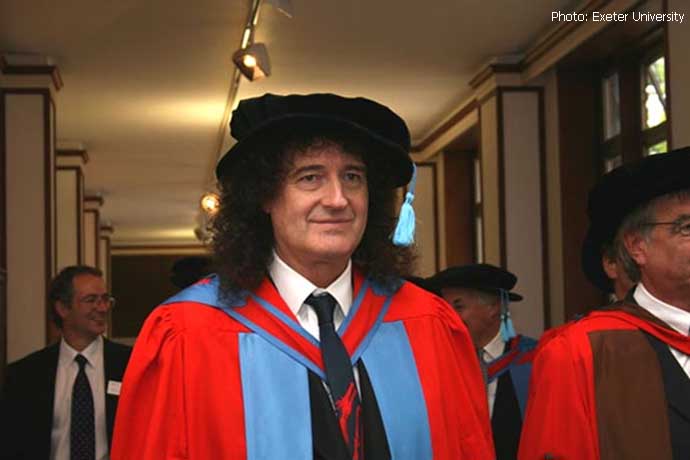 Brian May in corridor, Exeter Uni