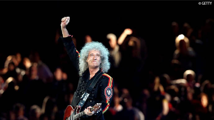 Brian May during London Olympics Closing Ceremony