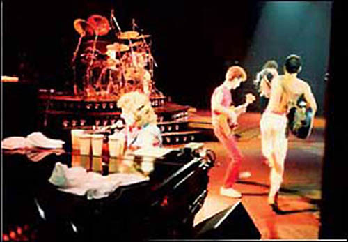 Fred Mandel onstage with Queen during Hot Space Tour
