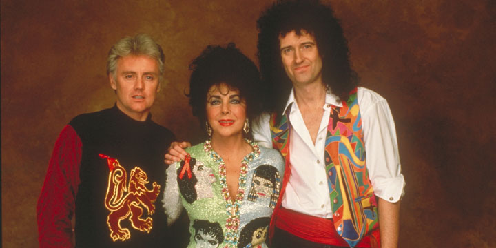 Roger Taylor, Elizabeth Taylor and Brian May