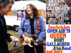 Roger Taylor and Rory Gallagher hang out at Saarbrucken Open-Air Fetival 1979