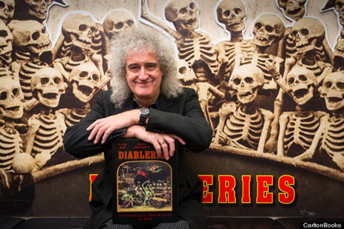 Brian May at Diableries Press Launch- with skeletons