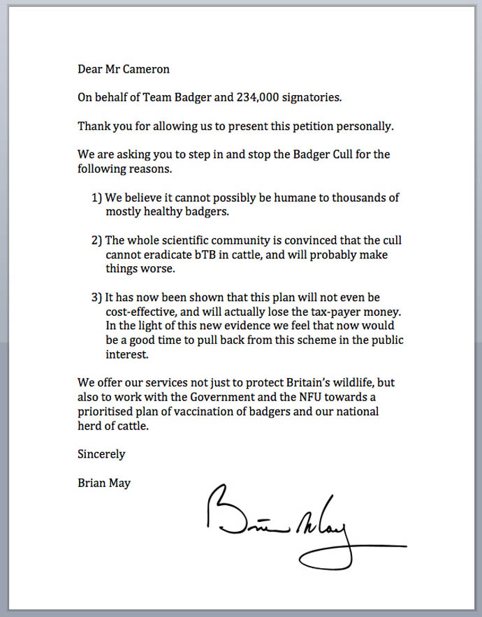 Letter to Mr Cameron