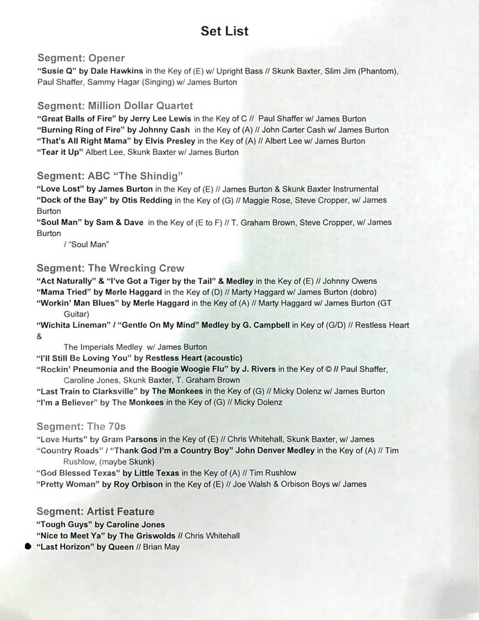 Set list - page 1